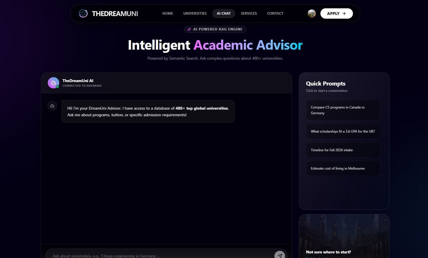 The DreamUni | Study abroad AI advisor Showcase 4